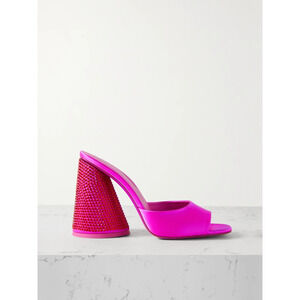 The Attico 'Luz' Pink Crystal Embellished Leather Mule Size 8